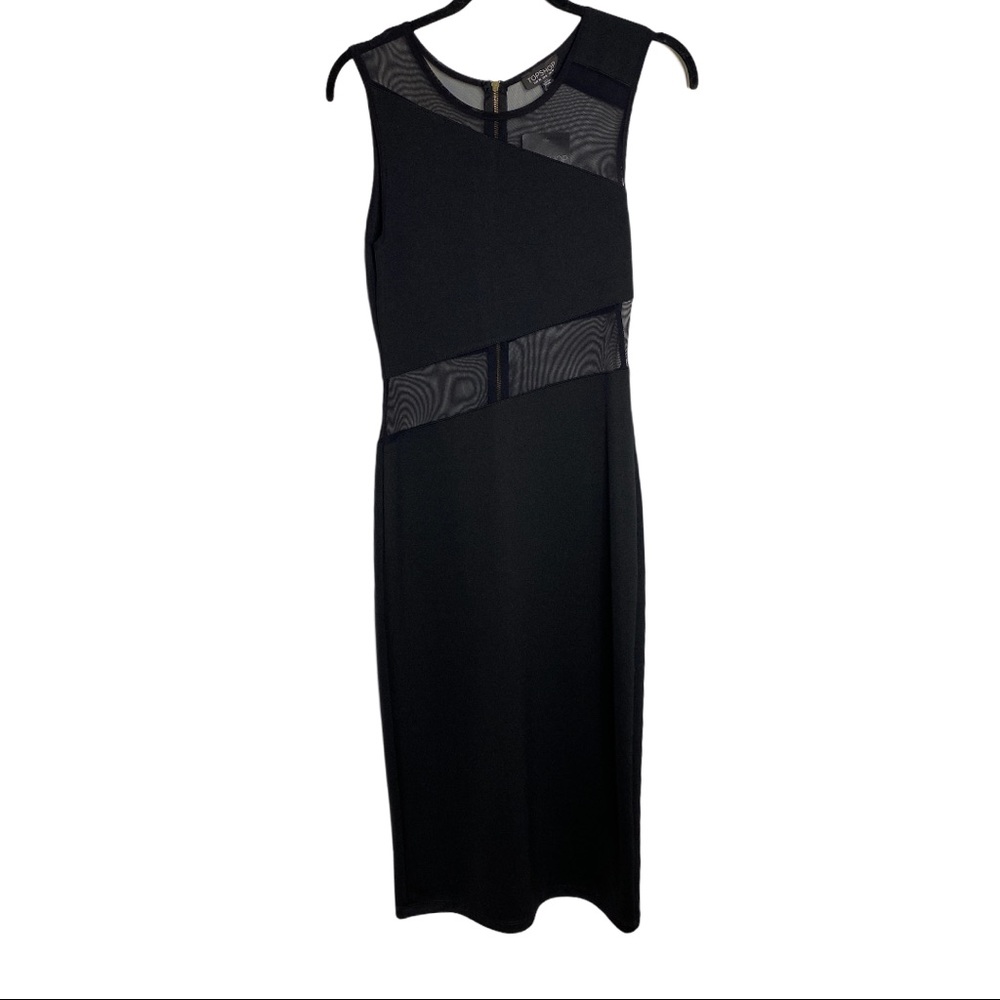 Top Shop Black Sheer Mesh Panel Body Con Dress Size: 6